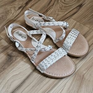b.o.c. White & Silver Braided  Weaved Vegan Leather Womens Sandals Size 9